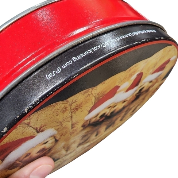 Vintage santa Hat Lab puppies cookie tin 6.5" Holiday Christmas - Picture 6 of 7